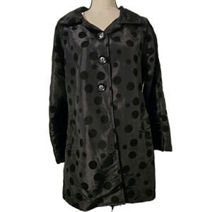 Vintage UBU Black Raincoat Flocked Black Polka Dot Women's Small